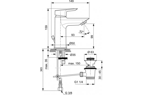 Смеситель Ideal Standard Tesi A6557AA для раковины однорычажный, хром