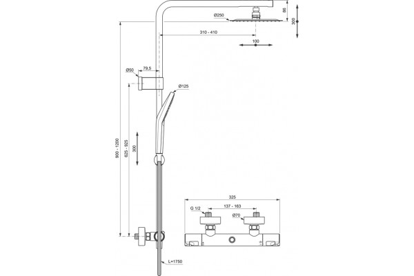Душевая стойка Ideal Standard Creatherm_t50 A7704AA хром, штанга 132.1 см