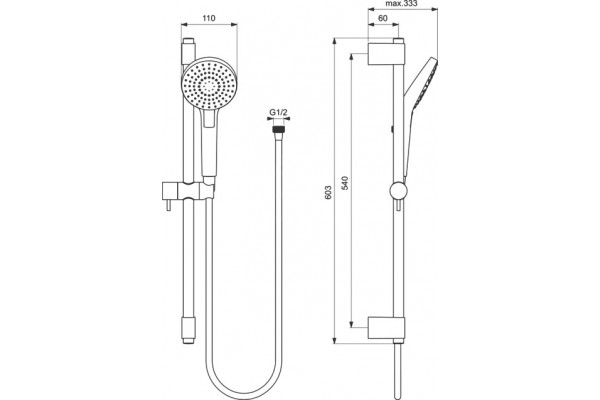 Душевой гарнитур Ideal Standard IdealRain B2233AA хром, штанга 60.3 см
