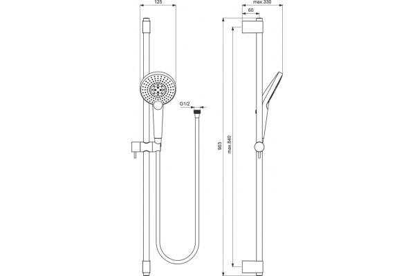 Душевой гарнитур Ideal Standard IdealRain B1763AA хром, штанга 90.3 см