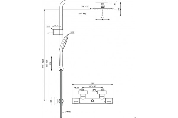 Душевая стойка Ideal Standard Creatherm_t50 A7705AA хром, штанга 132.1 см