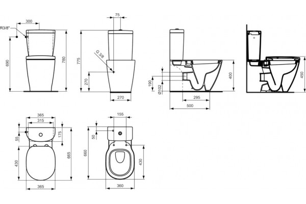 Унитаз-компакт Ideal Standard Connect E716401 с микролифтом, белый, овальный, 36.5x66.5 см