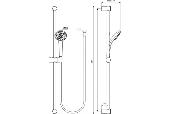 Душевой комплект Ideal Standard CERATHERM T100 (3 в 1) хром, шланг 160 см