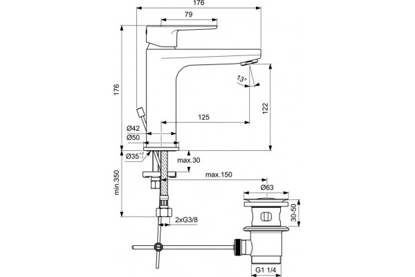 Душевой комплект Ideal Standard CERATHERM T100 (3 в 1) хром, шланг 160 см