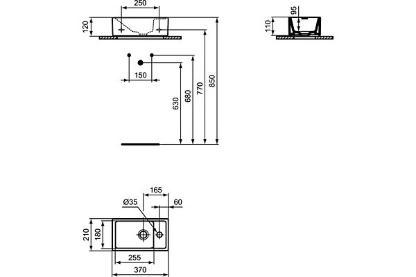 Рукомойник Ideal Standard Tempo E211201 37 см прямоугольная, цвет белый