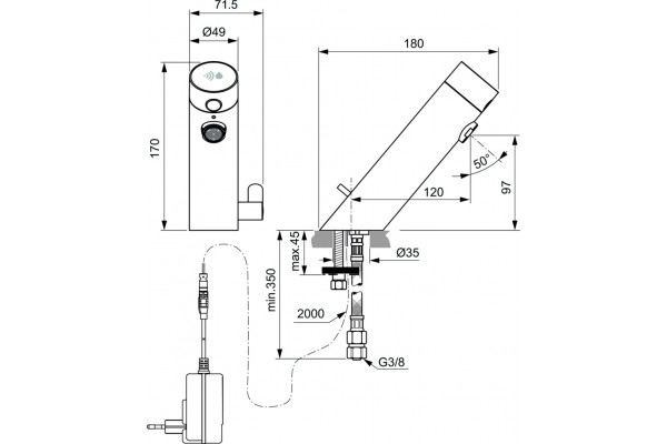 Смеситель Ideal Standard Sensorflow New A7558AA электронный, для раковины, сенсорный, хром