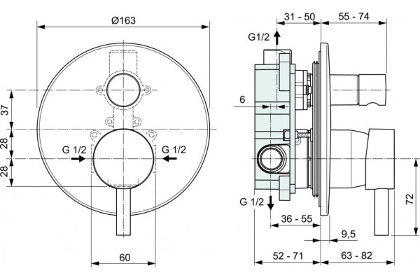 Смеситель Ideal Standard Ceraline A6939XG С ВНУТРЕННЕЙ ЧАСТЬЮ, для ванны с душем, черный, однорычажный
