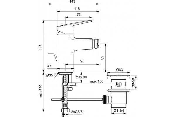Смеситель Ideal Standard Ceraplan BD248AA для биде, хром, однорычажный, длина излива 9.4 см
