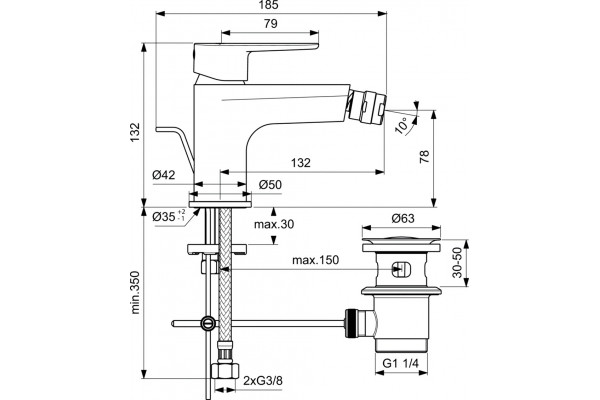 Смеситель Ideal Standard Cerafine O BC705XG для биде, черный, однорычажный, высота излива 7.8 см