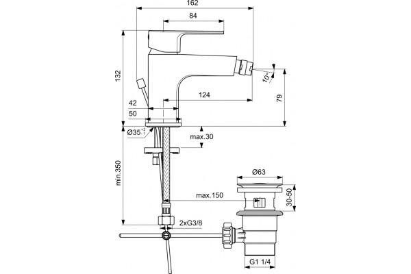 Смеситель Ideal Standard Cerafine D BC492AA для биде, хром, однорычажный, высота излива 7.9 см