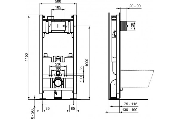 Система инсталляции для унитазов Ideal Standard ProSys Eco Frame 2.0 R0464AA с кнопкой смыва, цвет белый, 50x19x135 см