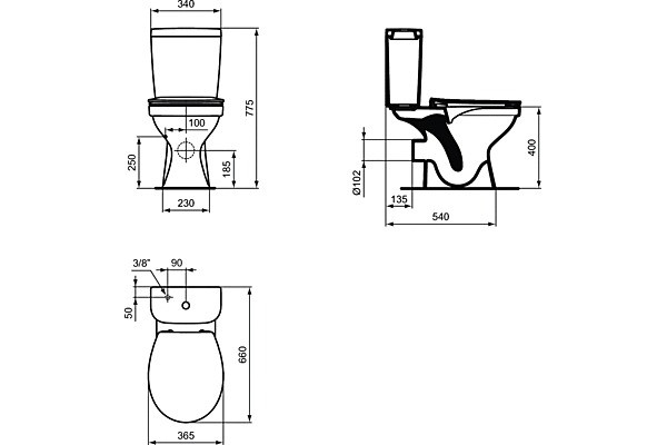 Унитаз-компакт Ideal Standard Simplicity E160101 евробелый 36.5x66 см