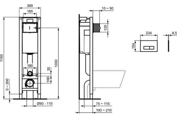 Система инсталляции для унитазов Ideal Standard Prosys Eco Frame M E2332AA с кнопкой смыва, хром, 30x21x115 см