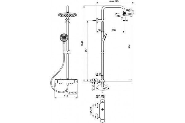 Душевая стойка Ideal Standard Idealrain Eco Evo B2266AA хром, штанга 104.7 см