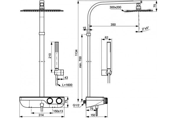 Душевая стойка Ideal Standard Ceratherm S200 A7332AA хром, штанга 120 см