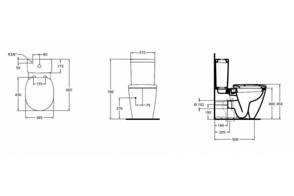 Унитаз напольный под бачок Ideal Standard Connect белый, овальный, 36.5x66.5 см