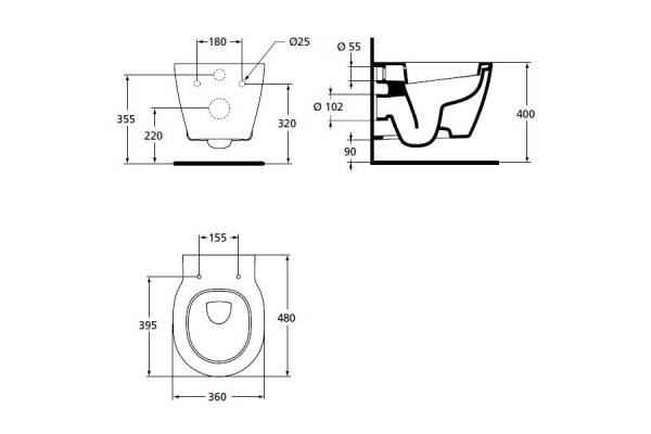Унитаз подвесной Ideal Standard Connect глубокий смыв белый, овальный, 36.5x48.5 см