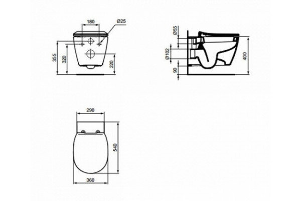 Унитаз подвесной Ideal Standard connect с полностью открытым крепелением, белый, овальный, 36.5x54.0 см