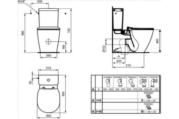 Унитаз напольный пристенный Ideal Standard Connect Aquablade белый, овальный, 36.5x40.0 см