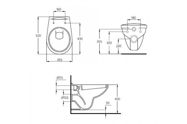 Унитаз подвесной Ideal Standard Evrovit без крышки белый, овальный, 35.5x52 см