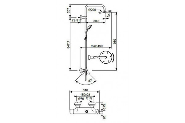 Душевая стойка для душа Ideal Standard IdealRain Eco хром, штанга 105.5 см