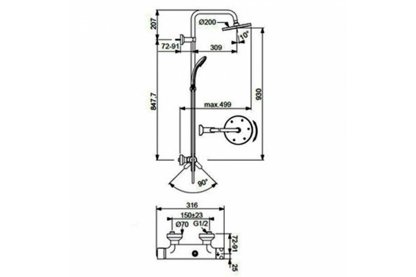Душевая стойка Ideal Standard IdealRain Eco хром, штанга 105.5 см