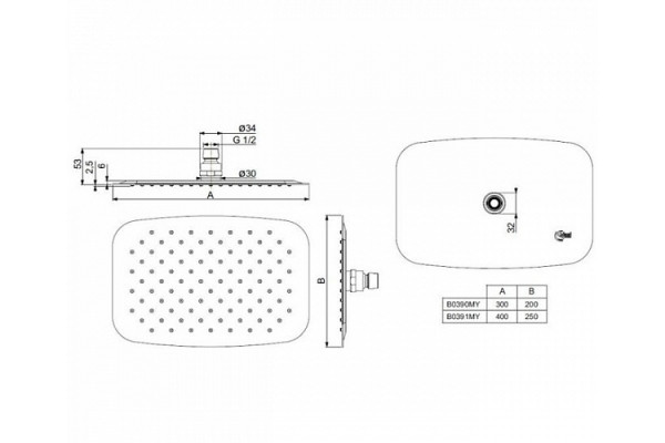 Верхний душ Ideal Standard IdealRain 250х400 мм хром,  в стиле hi-tech