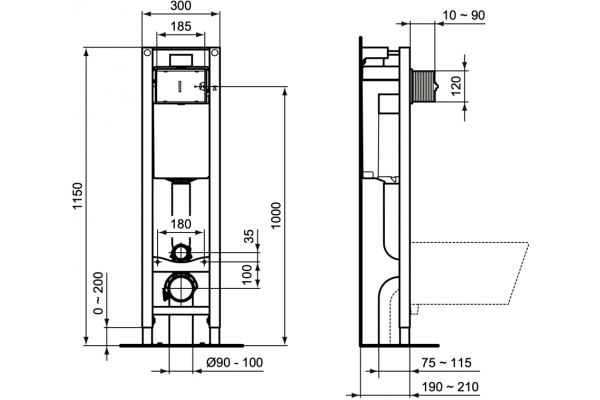 Система инсталляции для унитазов Ideal Standard Prosys Eco Frame M E2332AC с белой кнопкой смыва, 30x21x115 см,  в современном стиле