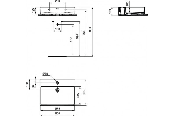 Консоль Ideal Standard Conca E2532XG с раковиной Extra T372701, с полками