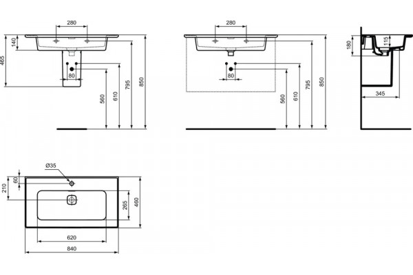 Консоль Ideal Standard Conca E2654XG с раковиной Strada II T300301, с полками