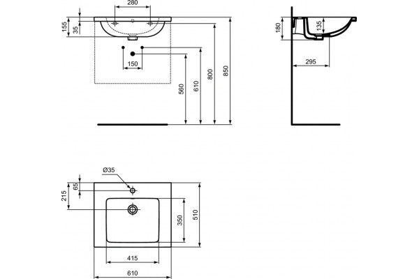 Консоль Ideal Standard Conca E2531XG с раковиной I Life B T460501, с полками