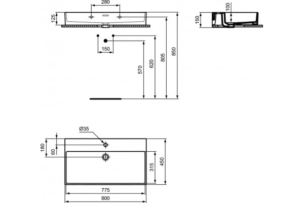 Мебель для ванной Ideal Standard Conca E2654XG с раковиной Extra T372901, с полками