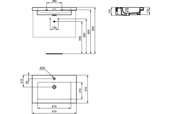 Мебель для ванной Ideal Standard Conca E2533XG с раковиной Extra T436201, с полками