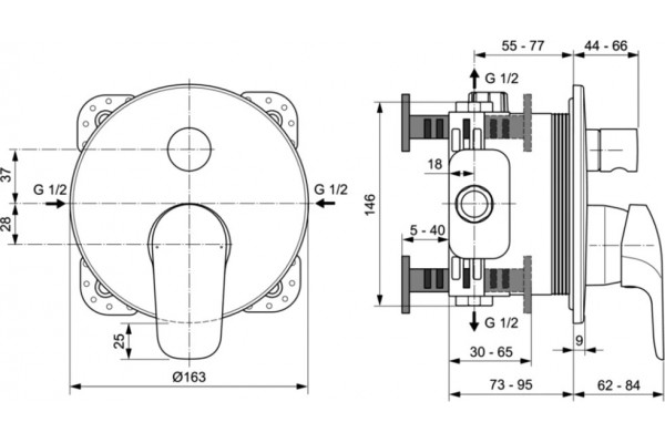 Душевой комплект Ideal Standard Ceraflex хром, С ВНУТРЕННЕЙ ЧАСТЬЮ в современном стиле