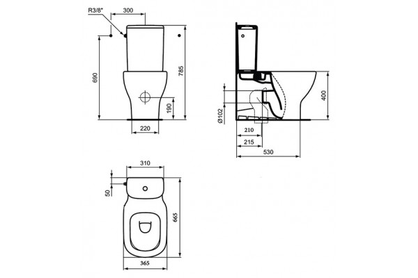 Унитаз напольный Ideal Standard Tesi T008201 белый, овальный, 36.5x66.5 см