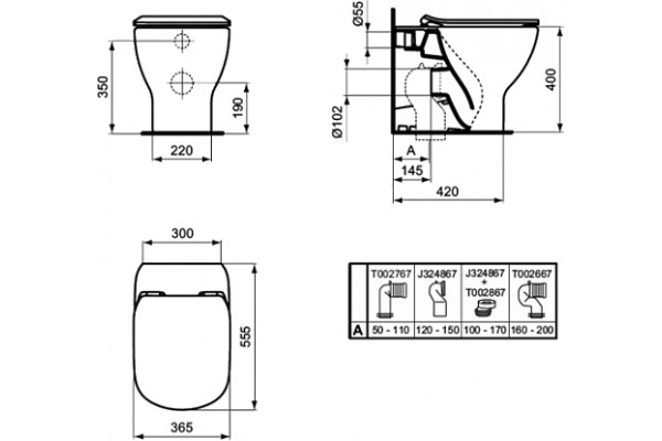 Унитаз приставной Ideal Standard Tesi AquaBlade T007701 белый, овальный, 36.5x55.5 см