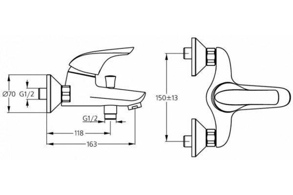 Смеситель Ideal Standard Ceraplan New для ванны с душем, однорычажный, хром
