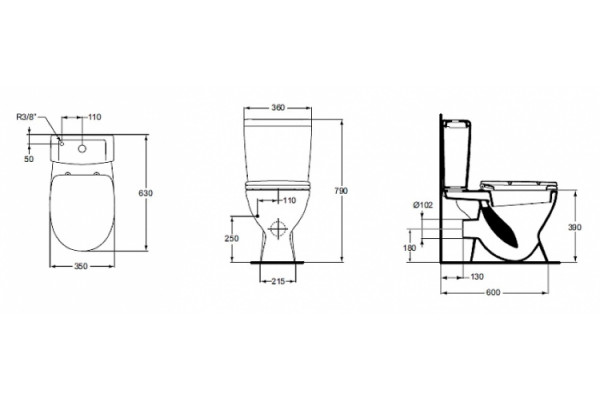 Унитаз-компакт Ideal Standard Eurovit plus  белый, овальный, 36x63 см