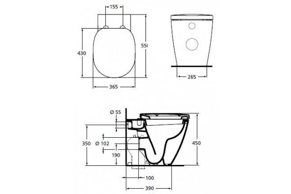 Унитаз приставной Ideal Standard Connect  белый, овальный, 36.5x54.5 см