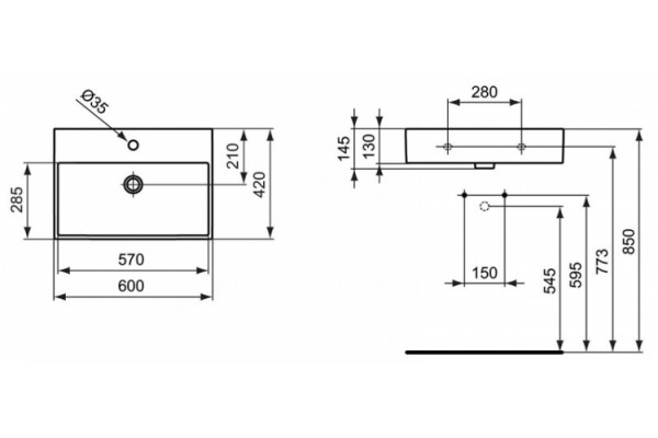 Раковина Ideal Standard Strada (60 см) цвет белый, прямоугольная, с переливом