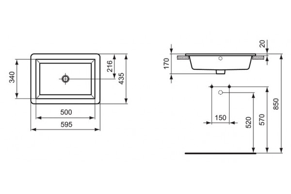 Раковина Ideal Standard Strada (60 см) цвет белый, на столешницу, прямоугольная