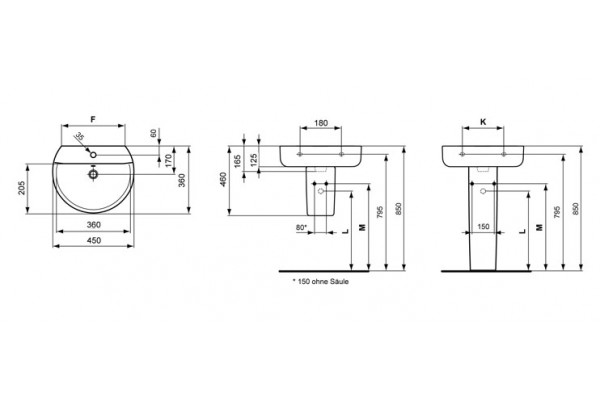 Рукомойник Ideal Standard Connect Sphere (45 см) цвет белый, полукруглая