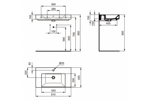 Раковина Ideal Standard Strada (80 см) цвет белый, прямоугольная, с переливом