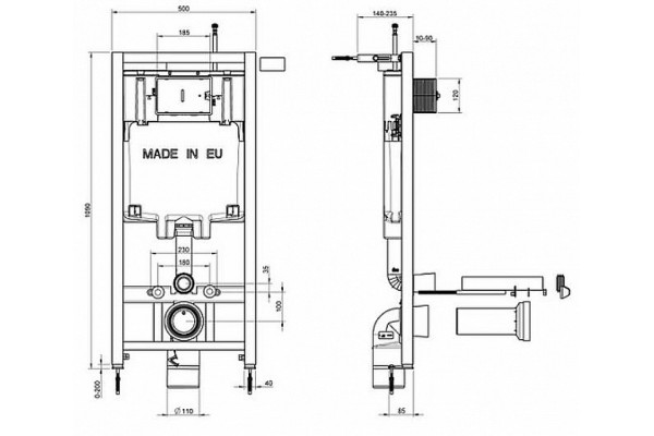 E21739RU-00 Унитаз c инсталляцией Jacob Delafon Patio Rimless, сиденье дюропласт микролифт, клавиша хром (EDV102-00+E70021+E29025+E4316-CP)