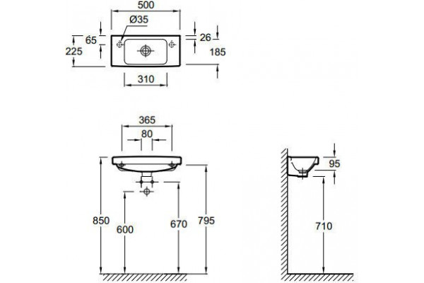 ODEON UP E4701R-00 раковина 50x22 см, отверстие под смеситель справа