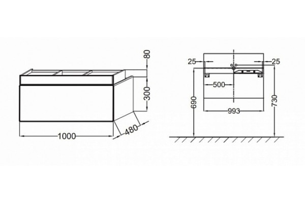 TERRACE EB1187-M61 Мебель под раковину 100 см. Ш100*Г48*В38 cм., мягкий черный