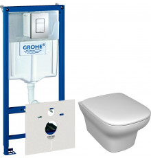 Комплект Система инсталляции для унитазов Grohe Rapid SL 38775001 4 в 1 с кнопкой смыва + Унитаз подвесной Jacob Delafon Vox EDM102-00 + Крышка-сиденье Jacob Delafon Vox E20142