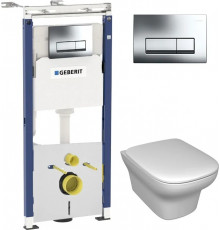 Комплект Система инсталляции для унитазов Geberit Duofix Платтенбау 458.125.21.1 4 в 1 с кнопкой смыва + Унитаз подвесной Jacob Delafon Vox EDM102-00 + Крышка-сиденье