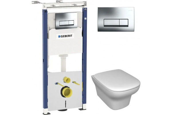 Комплект Система инсталляции для унитазов Geberit Duofix Платтенбау 458.125.21.1 4 в 1 с кнопкой смыва + Унитаз подвесной Jacob Delafon Vox EDM102-00 + Крышка-сиденье Jacob Delafon Vox E20142-00 с микролифтом + Шумоизоляционная панель для инст, цвет белый