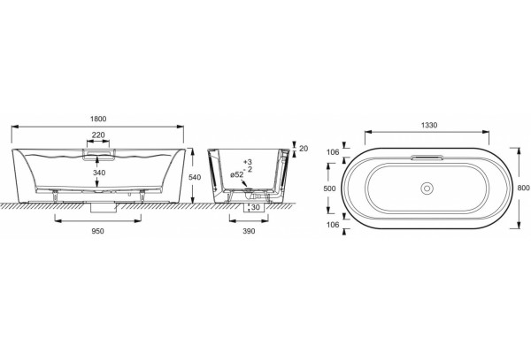 Чугунная ванна Jacob Delafon Volute 6D064-00 отдельно стоящая овальная, объем 230 л.
